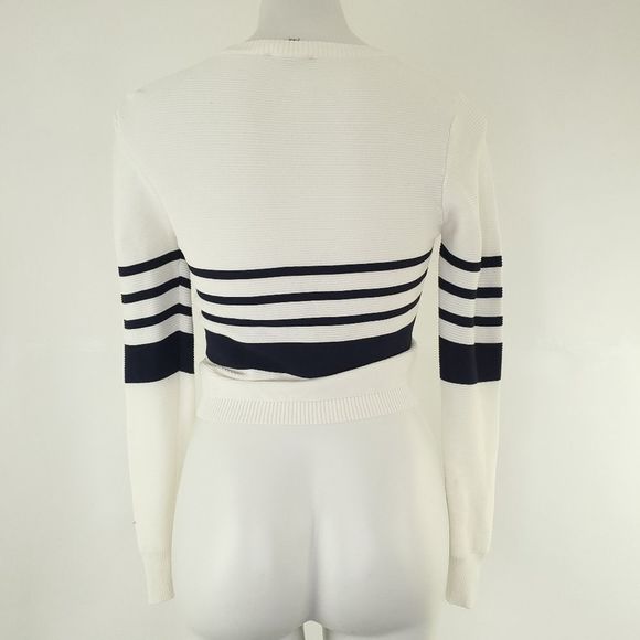 Lucy Paris Striped Cropped Pullover Sweater White Blue sz Small - Picture 3 of 9